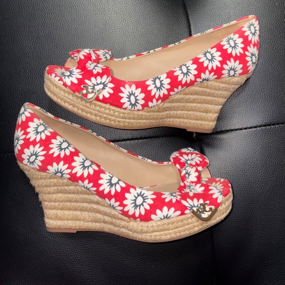 Tory Burch, sandal wedge red Floral size 7.5 - Picture 2 of 3